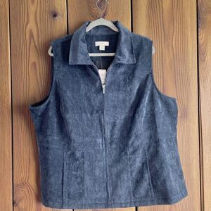 CJ Banks 2X Plus Women’s Blue Corduroy Vest Full Zip Pockets Fall Layering NWT